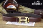 AAA Replica Hermes Brown Leather Belt Price - Gold H Buckle 